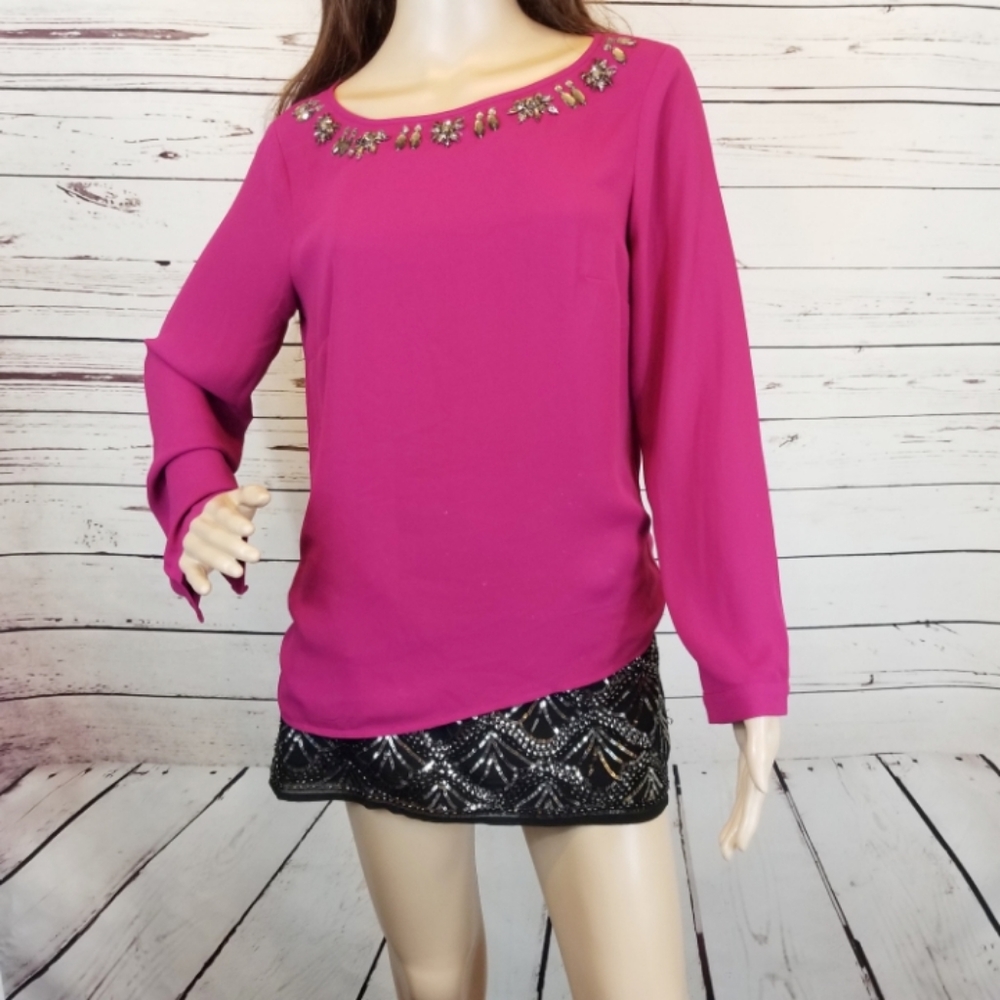 Talbots Plum Jeweled Long Sleeve Blouse Size 6p